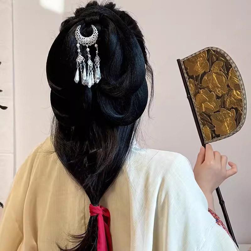 Ethnic Style Tassel Hair Clip Women Alloy Duckbill Hairpin With Rhinestone Plated Chinese Hanfu Accessory