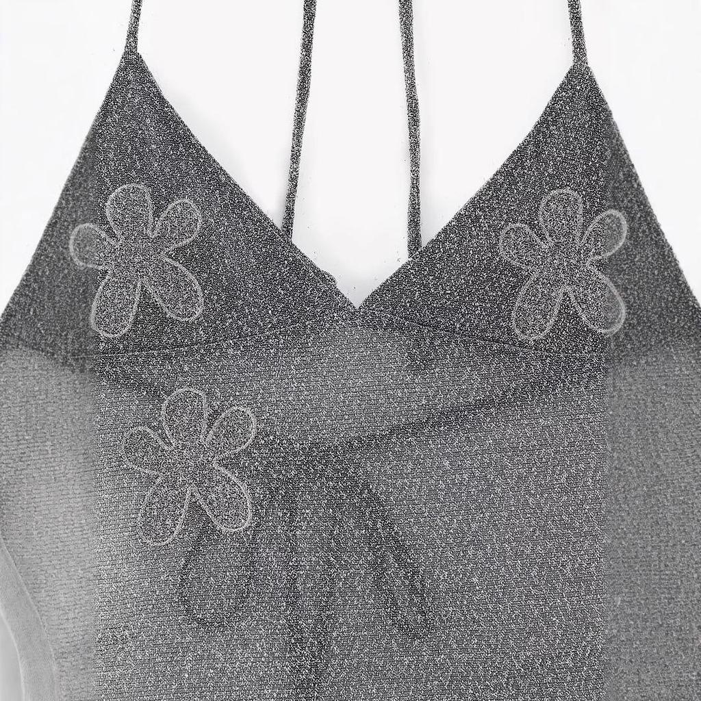 2025 Spring European & American Style Floral Embroidery Lurex Camisole Dress