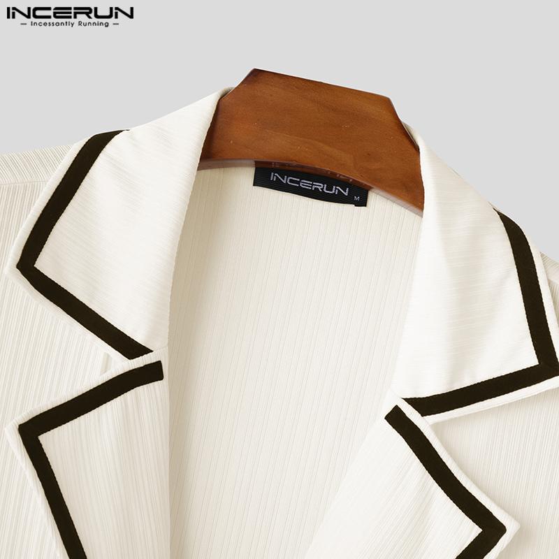 INCERUN Oversized Men Lapel V Neck Stitching Casual Summer T-shirts Tops