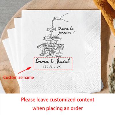 20 Unidades Guardanapos de Casamento Personalizados Cheers To Forever Guardanapos para Festa de Noivado Guardanapo para Torre de Champanhe Decoração para Festa de Despedida de Solteira