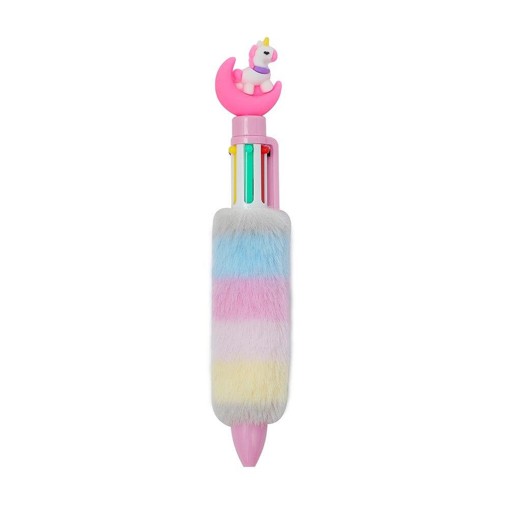 6-color-in-1 Rainbow Plush Ballpoint Pen 0.5mm Colorful Ink Writing Pen Cute Creative Stationery for Girl Kawaii School Supplies
