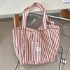 Women's Tote Bag Striped Canvas Casual Handbags For Women Simple Shopping Large Capacity Woman Shopper School Shoulder Bag AVE