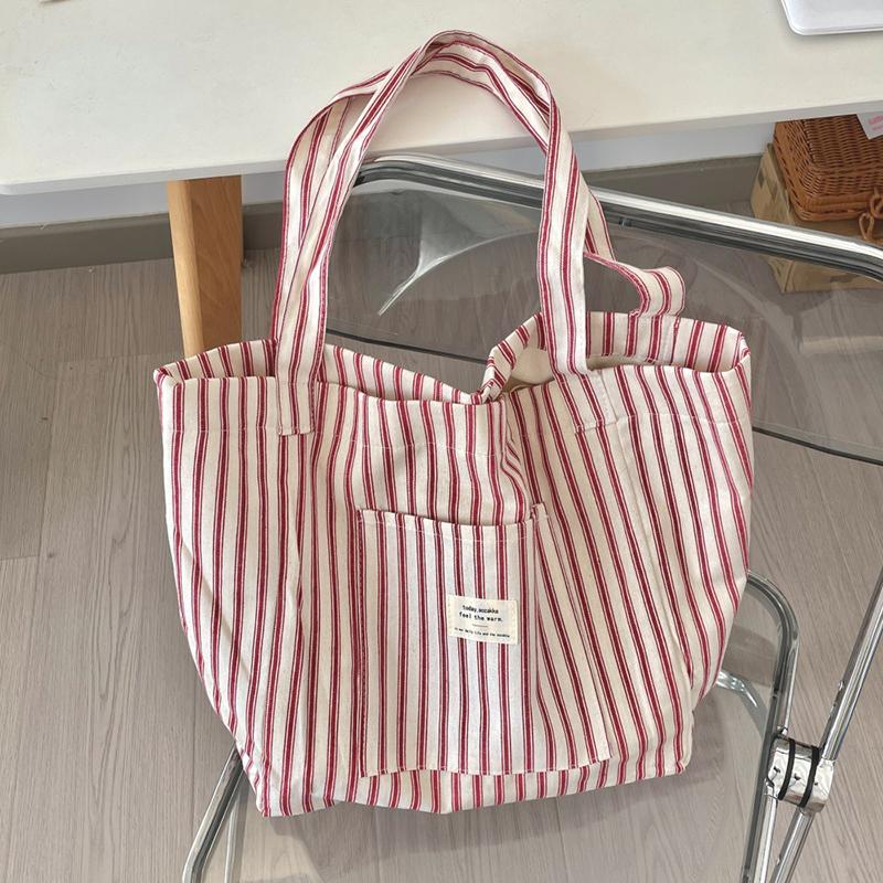 Women's Tote Bag Striped Canvas Casual Handbags For Women Simple Shopping Large Capacity Woman Shopper School Shoulder Bag AVE