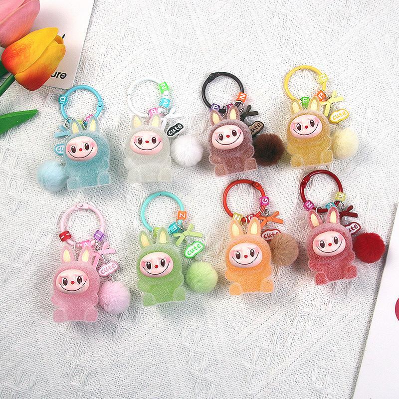 Luminous Flocking Sitting Cloth Doll Cute Grain Pendant Creative Cartoon Keychain Mobile Phone Chain Bag Pendant