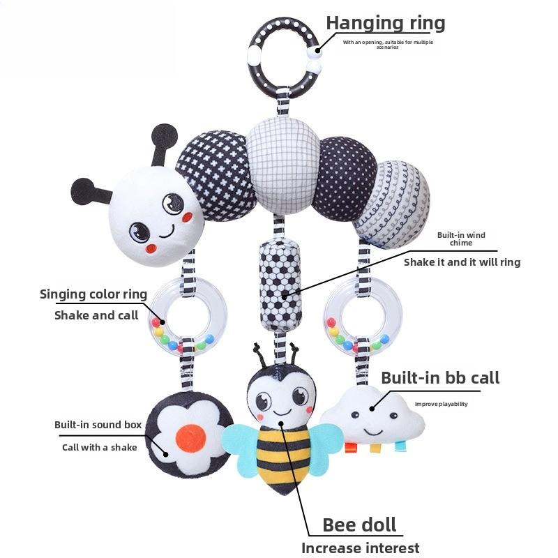 0-3 Years Old Baby Carriage Hanging Black and White Animal Wind Chimes Baby Carriage Hanging Plush Toys