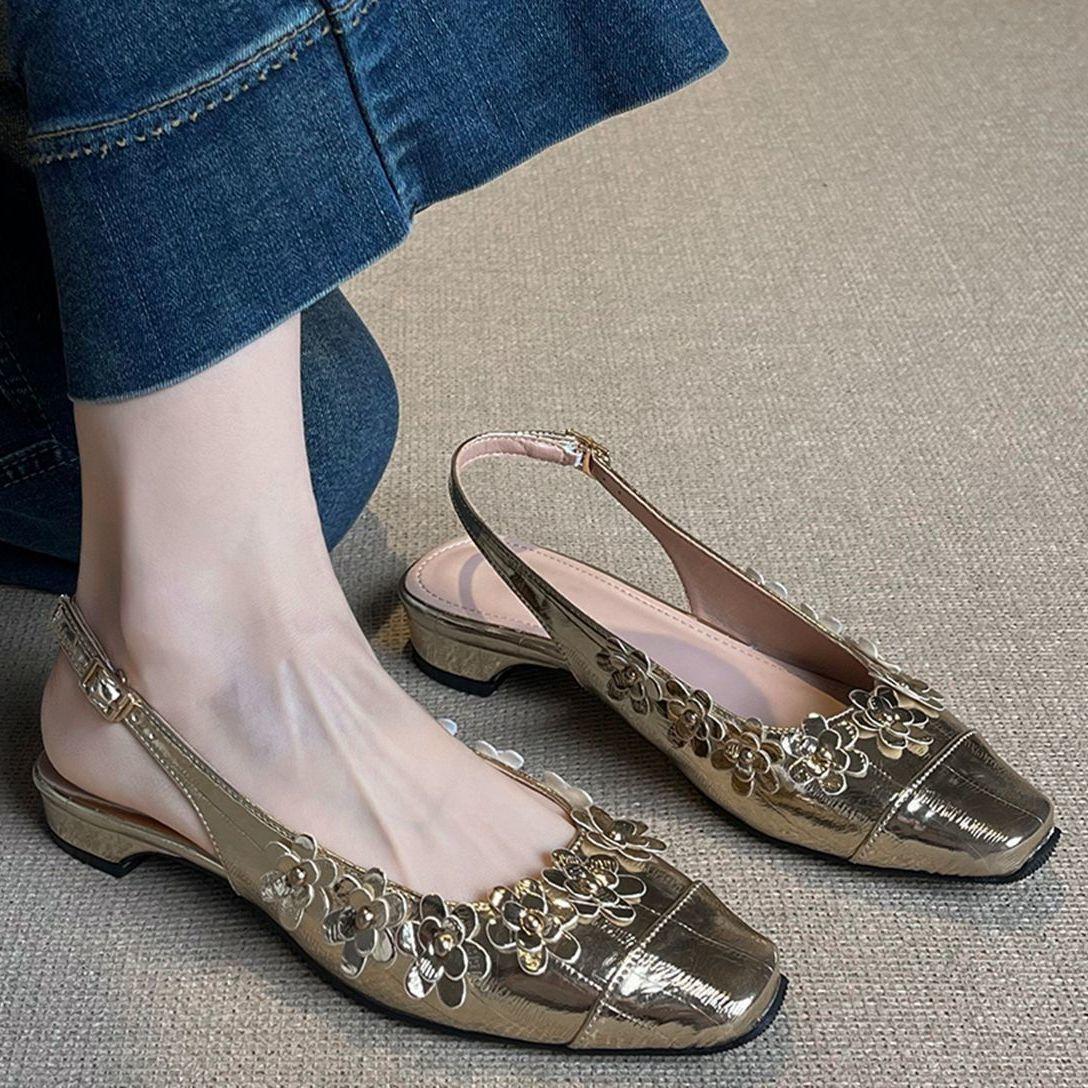 

French temperament silver bag head sandals women s summer wear new versatile one-word belt with empty skirt flat-soled single shoes 40 золотой