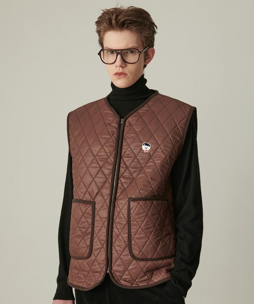 Beyond Closet 1Lp Patch Point Quilted Vest Brown