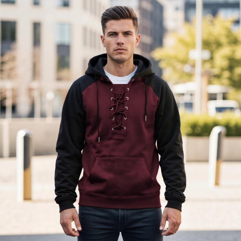 Men S Hooded Sweatshirt Pullover Winter Color Block Casual Outerwear