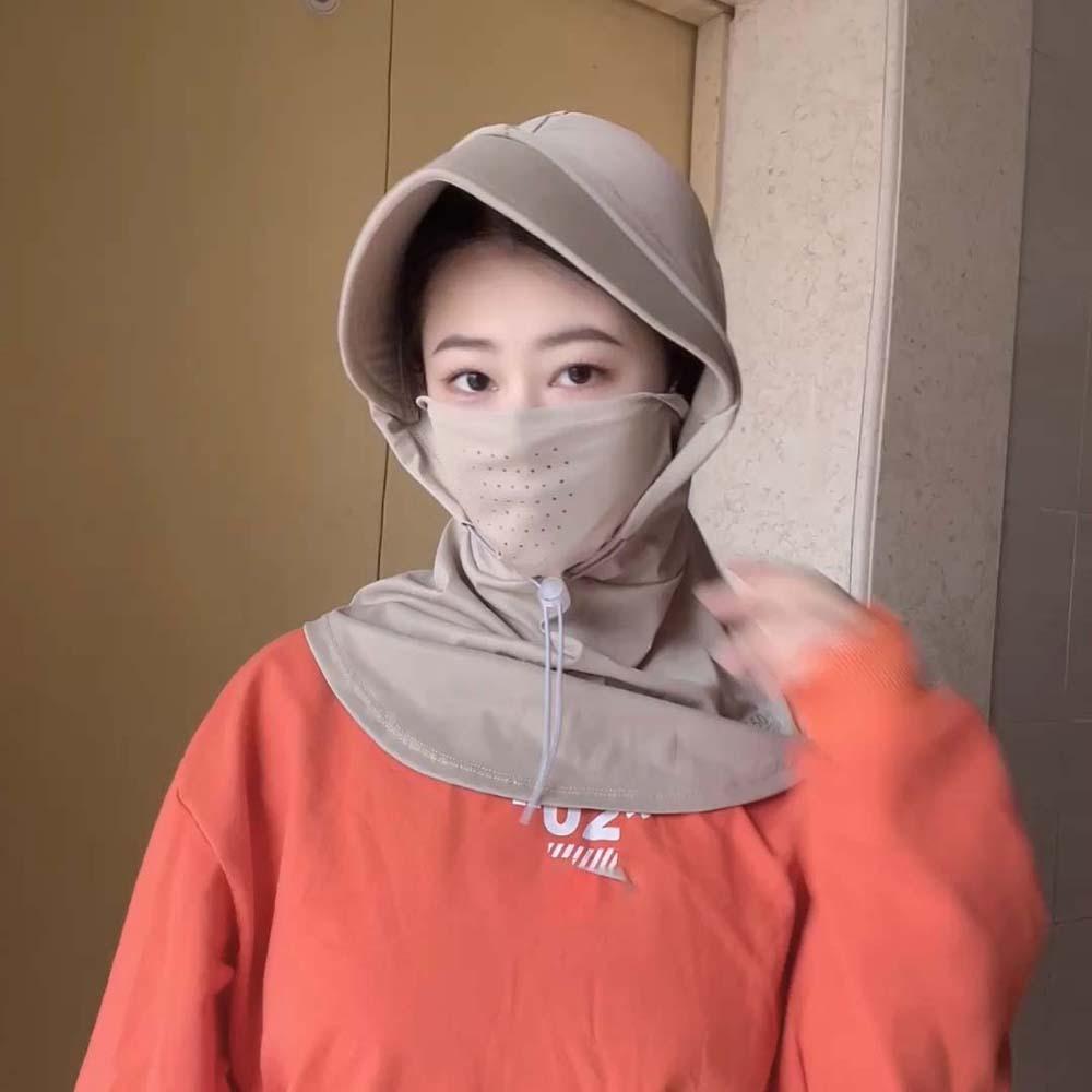 Breathable Sunscreen Hat With Mask Shawl Ice Silk UV Protection Mask  Travel