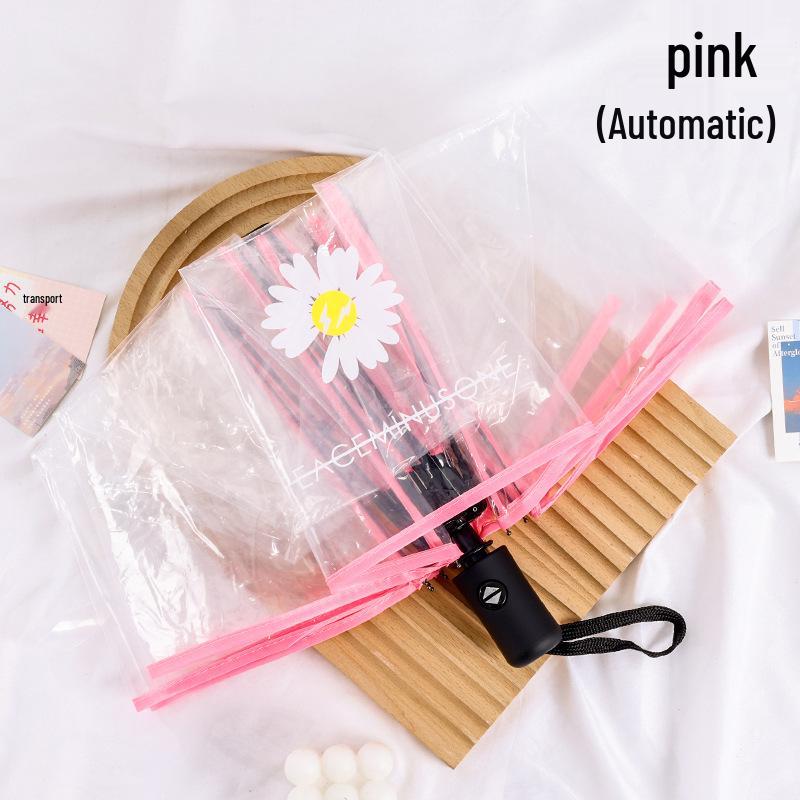 Cherry Blossom Transparent Automatic Umbrella - Soft Girl Three-Fold Design