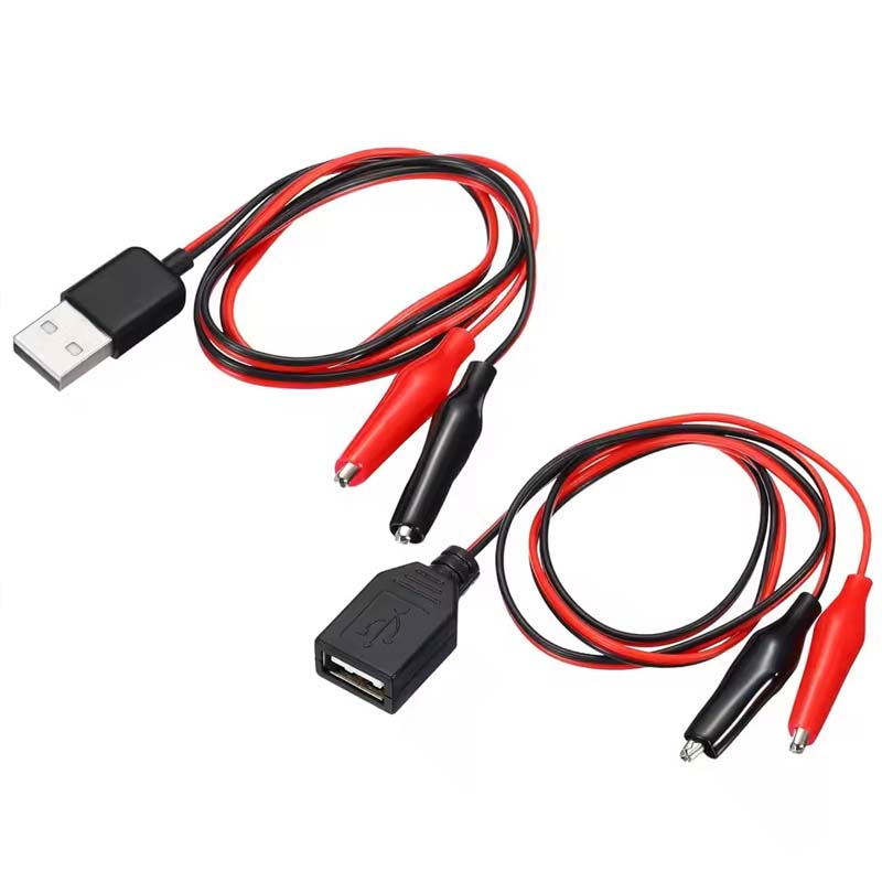 2pcs Circuit Test USB to Alligator Clip Adapter Cable Male Female USB to Alligator Clip Probe USB Cables with Alligator Clip