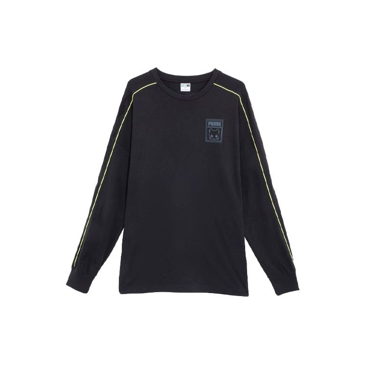 Puma Cartoon Print Letter Casual Round Neck Long Sleeve T-Shirt Unisex Tops Black 627264-01
