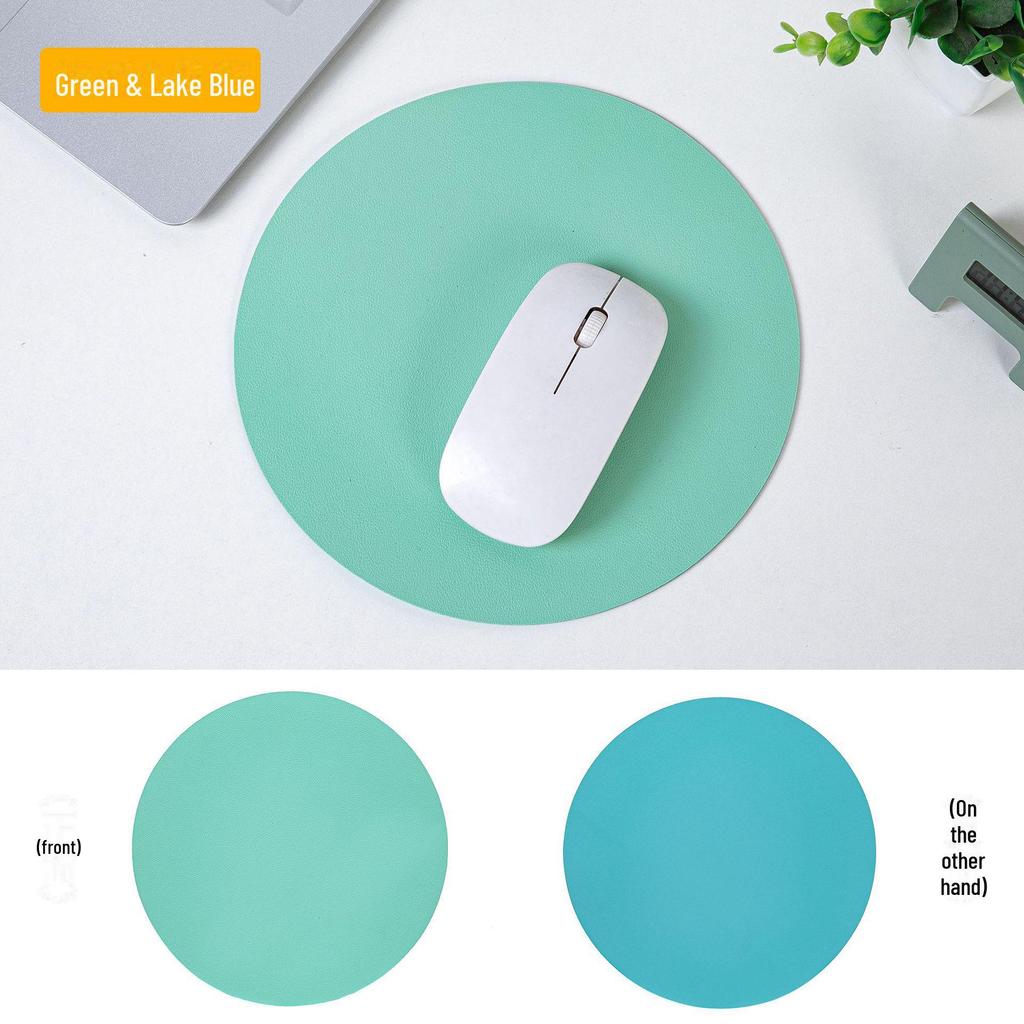 Round Leather Mouse Pad - Solid Color, Small Computer Desk Mat for Fresh Girls