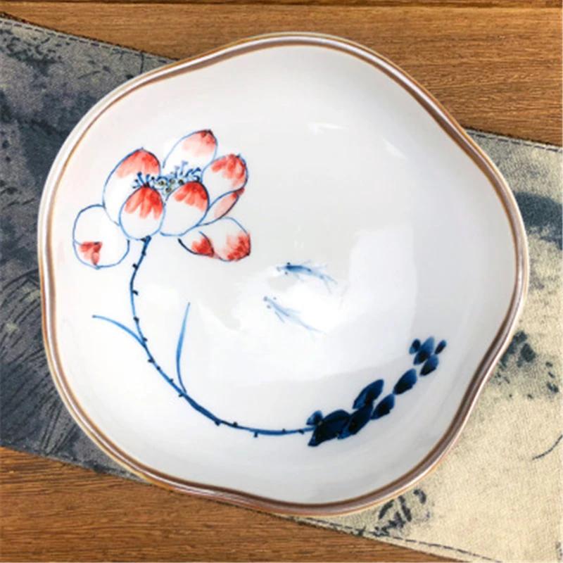 Refreshment Dish Chinese Fruit Dessert Plate Small Dish Jingdezhen Underglaze Color Ceramic Tea Tray Hand Painted Tableware