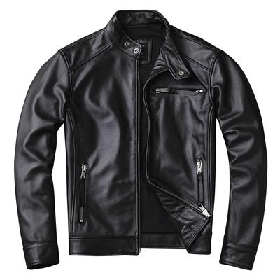 Classic Motor Rider Genuine Leather Jacket.slim Fit Cowhide Coat.Mens Fashion Real Leather Jacket