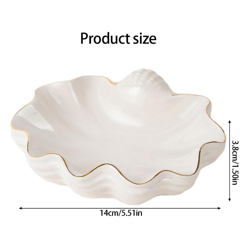 White Ceramic Shell Shaped Jewelry Tray Holder with Irregular Designs Perfect for Storing Necklaces Bracelets Earrings Rings