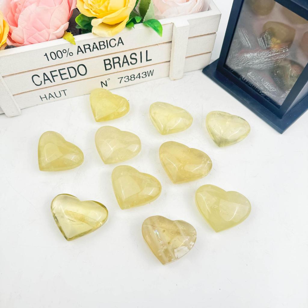 Natural Citrine Heart Ornament – Polished Stone Handicraft for Home Decor and Energy Balancing
