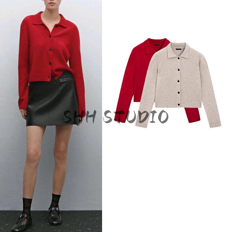 MD Spring New Women's Clothing French Style Retro Casual Long Sleeves Standard Collar Wool Blend Cardigan 6002800