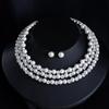 Retro Rhinestone and Faux Pearl Adjustable Jewelry Set with Three-Layer Pearl Earrings