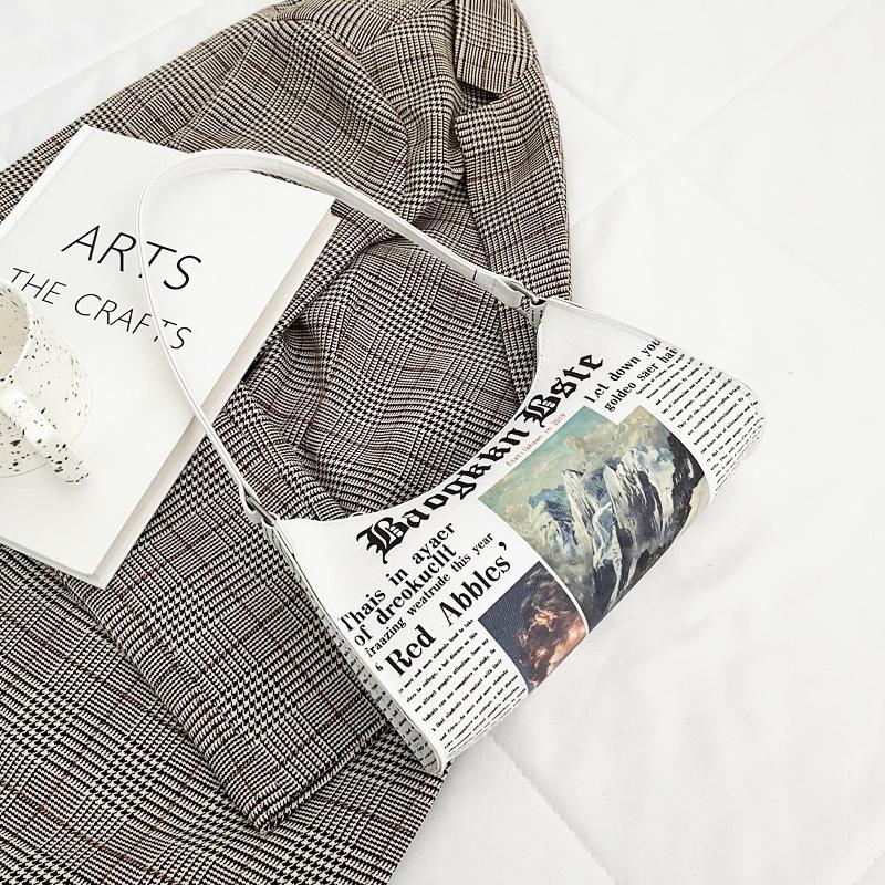 

Модная женская сумка с газетой и буквенным принтом из искусственной кожи, сумка на плечо, подмышки, повседневная женская маленькая сумочка с пряжкой, сумки