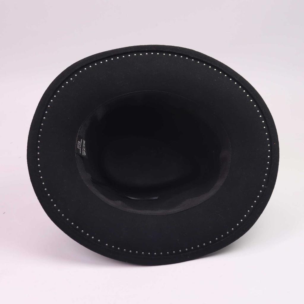 European and American Woolen Hat Ethnic Style Jazz Hat Pearl Accessories Retro Black Denim Top Hat