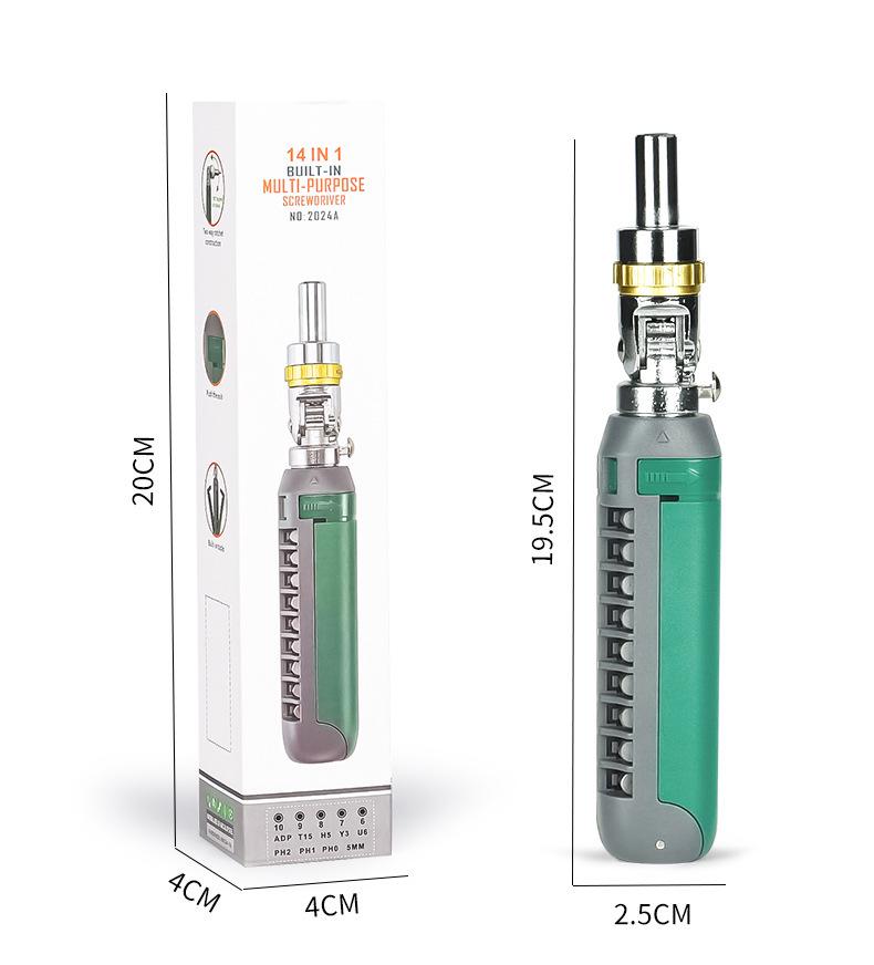 14-in-1 Multi-Function Ratchet Screwdriver Set with Chrome Vanadium Steel Sockets & Specialty Bits
