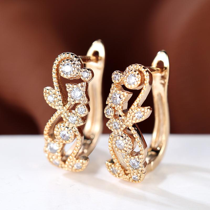 Elegante weiße Zirkon-Blatt-Tropfen-Ohrringe für Frauen Goldfarbe Hohle Creolen Modeschmuck Weihnachtsgeschenk