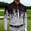 Men's Casual Printed Long Sleeve Button Down Shirt with Lapel Collar for Sports and Daily Wear