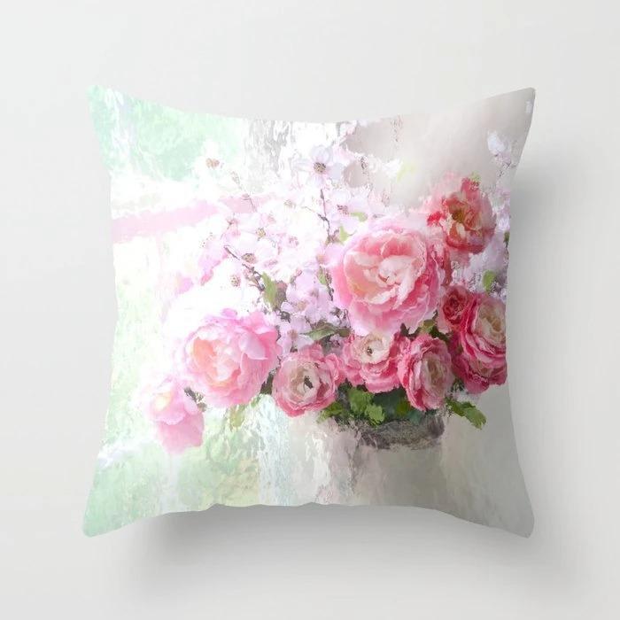 Rose Sonnenblume Blumenserie Polyester Kissenbezug Nordischer Stil Heimdekoration Kissenbezug Sofa Bett Auto Kissenbezug
