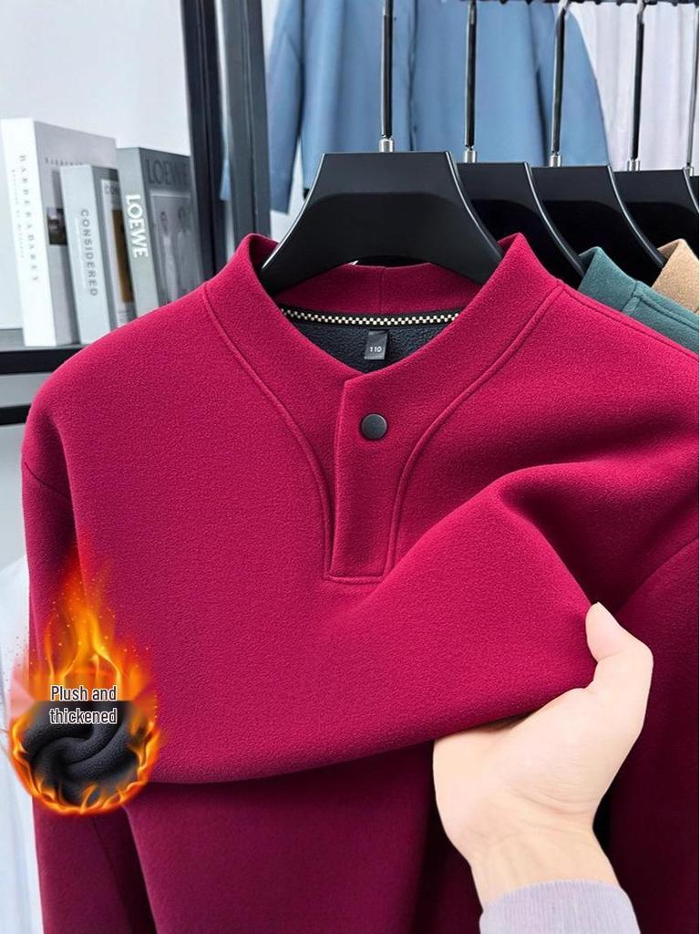 Men's Fleece-Lined Stand Collar Sweatshirt - Stylish, Warm Base Layer for Autumn/Winter