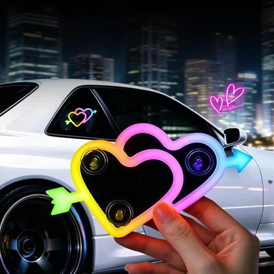 1 Set Wiring Free Solar Heart Light Car Neon Lights Ambient Lighting Interior Decor Lights Triangular Window Lights Modification