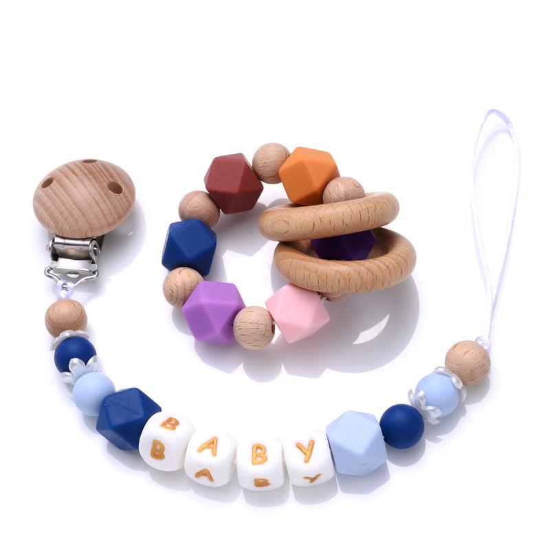 Beech Baby Pacifier Clip Personalized Name Silicone Teether Beads Toddler Nursing Bracelet Toy Baby Pacifier Chain Nipples Chain