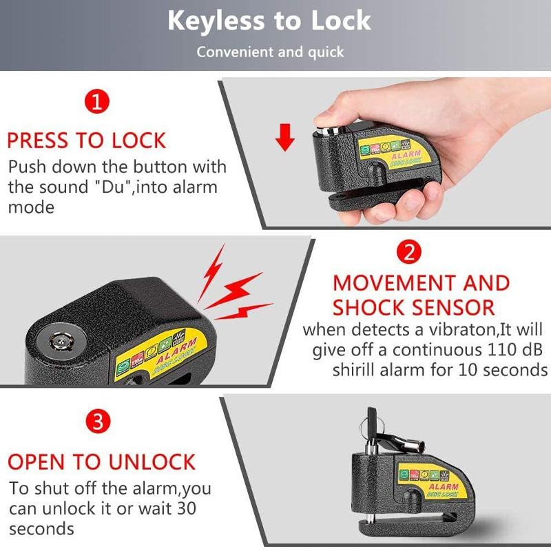 Universal Motorcycle Bike Alarm Disc Brake Lock Motorcycle Anti-Theft Security Wheel Disc Lock Waterproof 110dB Alarm Sound