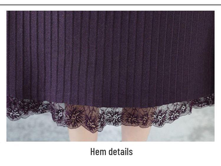 Plus Size Semi-High Collar Wool Sweater Dress - Warm, Thick, Tummy Covering, Slimming Winter Knit