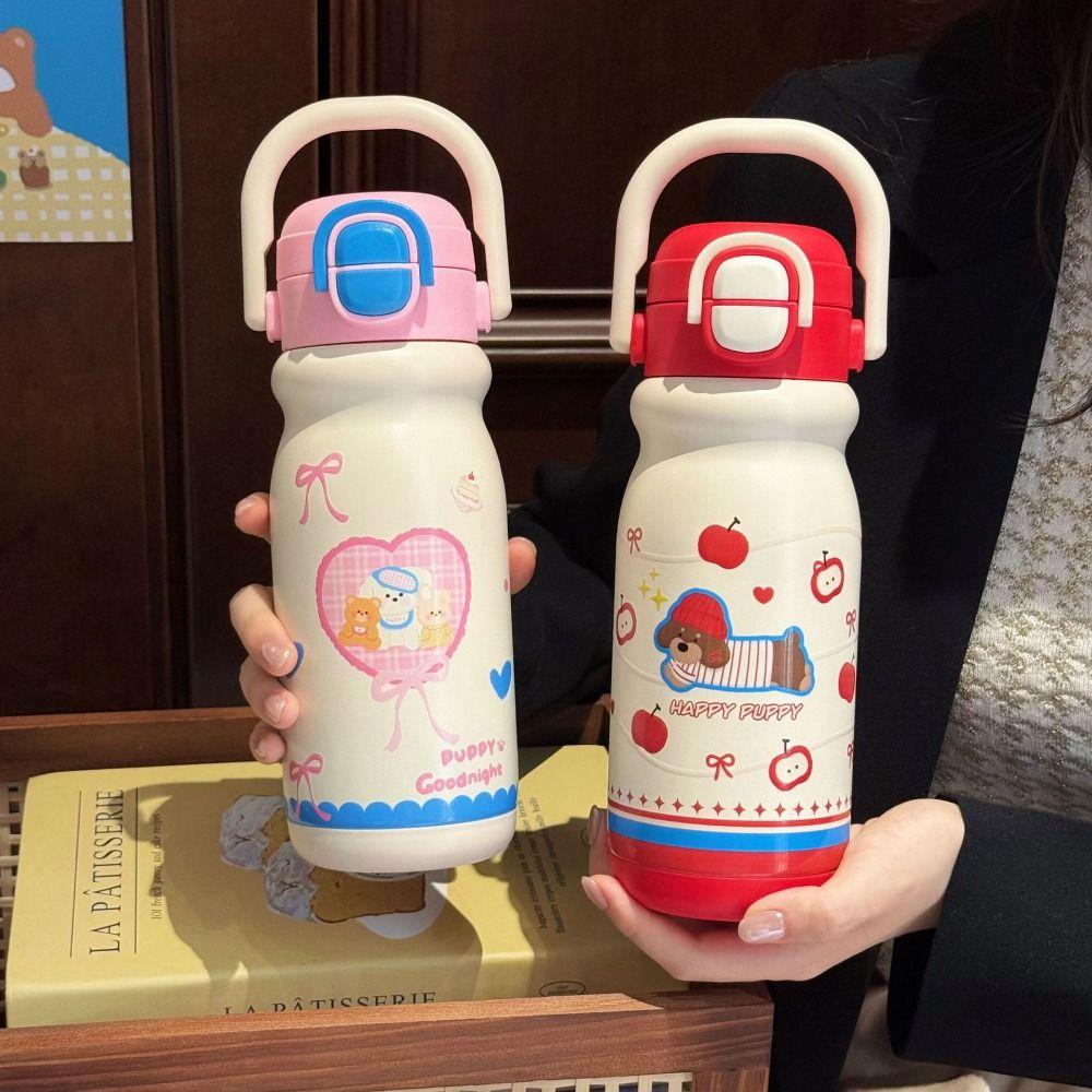 Insulation Or Cooling Vacuum Cup 500ML Straw Tumbler Cute Puppy Thermal Water Bottle