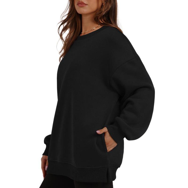 TIFICY Pullover e maniche lunghe con scollo a manica lunga primavera autunno stampa tinta unita moda casual da donna