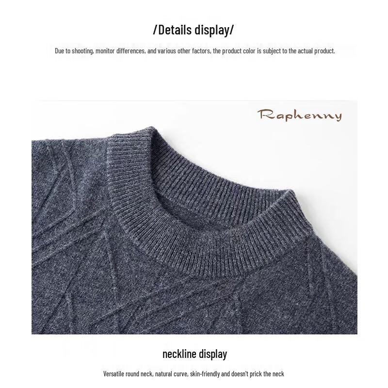 Raphenny Men's Round Neck Long Sleeve Wool Sweater AM816