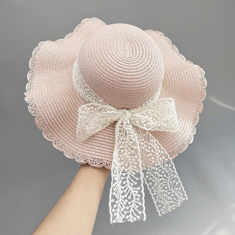 

Sweet Hat Style Lace Bow Large Brimmed Womens Sunshade Fisherman Hatscaps рожевий