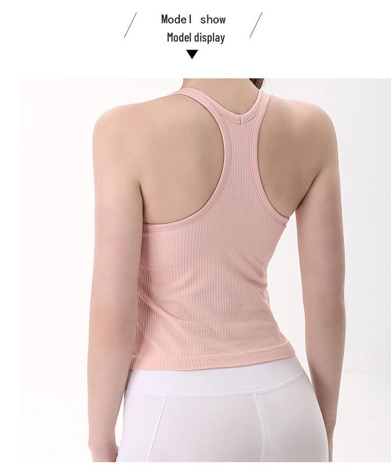 Women's Ribbed Quick-Dry Racerback Sports Tank with Padded Cups for Running and Yoga