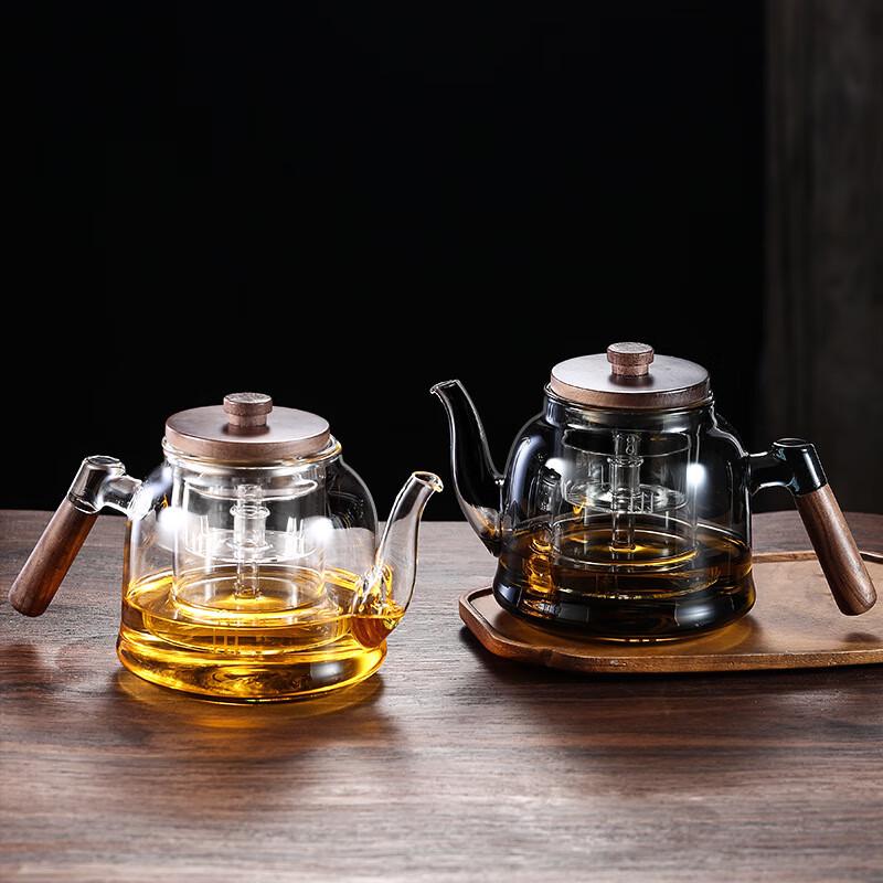 Transparent Glass Tea Kettle with Walnut Handle