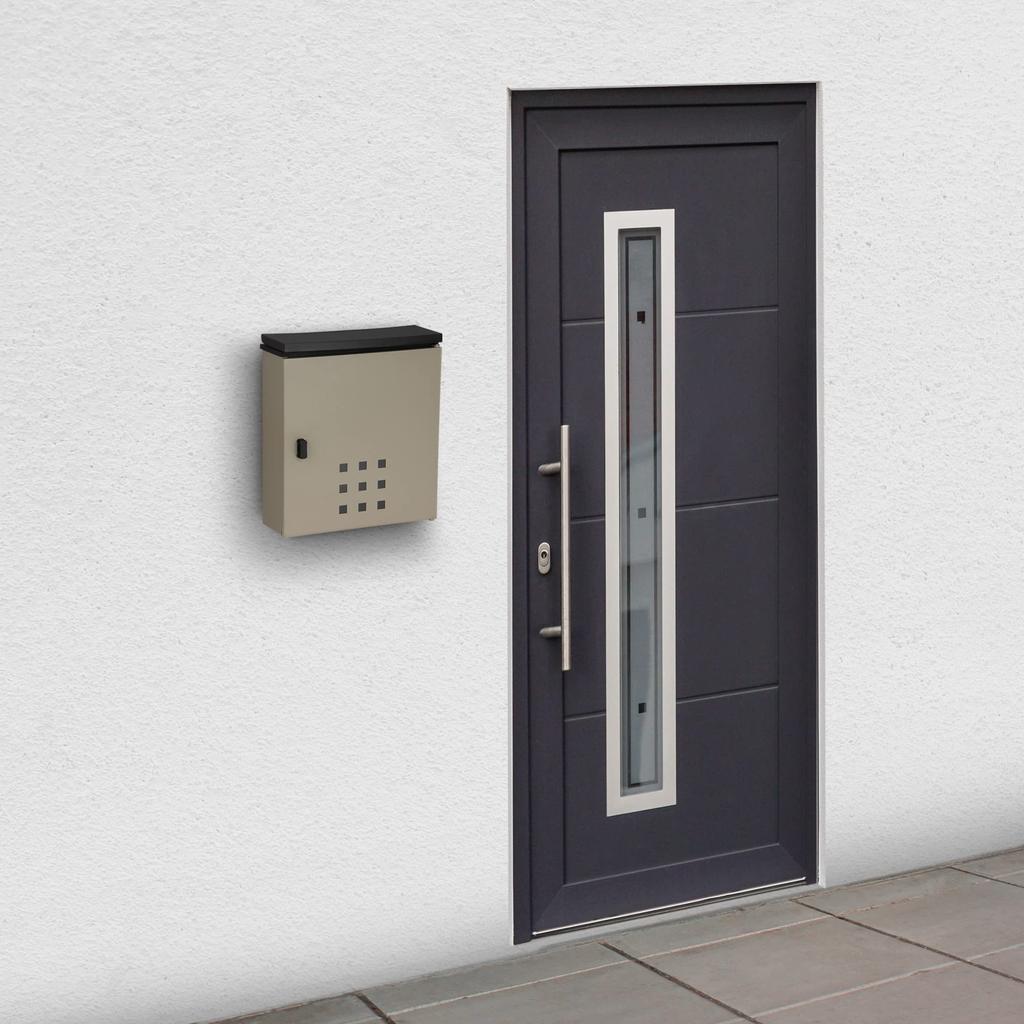 GREEN LIFE Post Wall Compatible with Mail Compatible with Square 2 Top Front Side Titanium Gray Mounted, Delivery, No. Envelopes, Steel, Insertion,