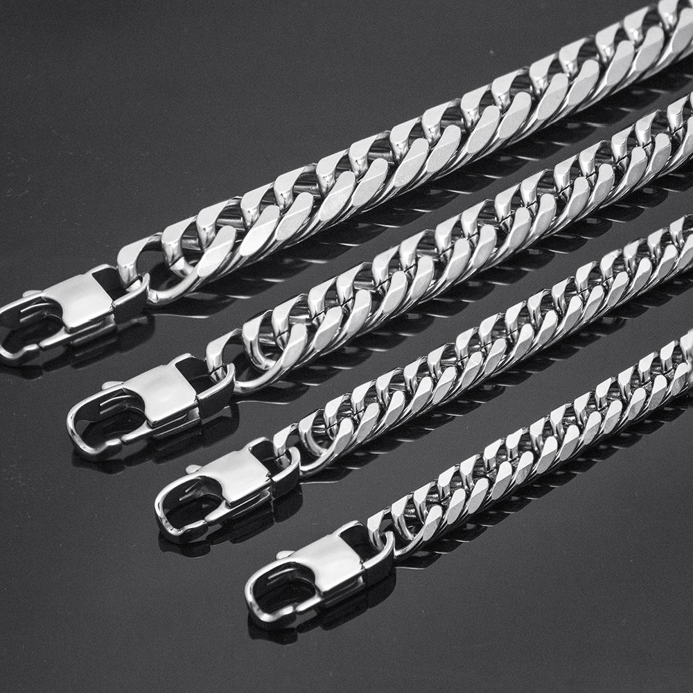 Korean Style Men's 2025 Trendy Stainless Steel & Titanium Necklace Bracelet with Square Buckle