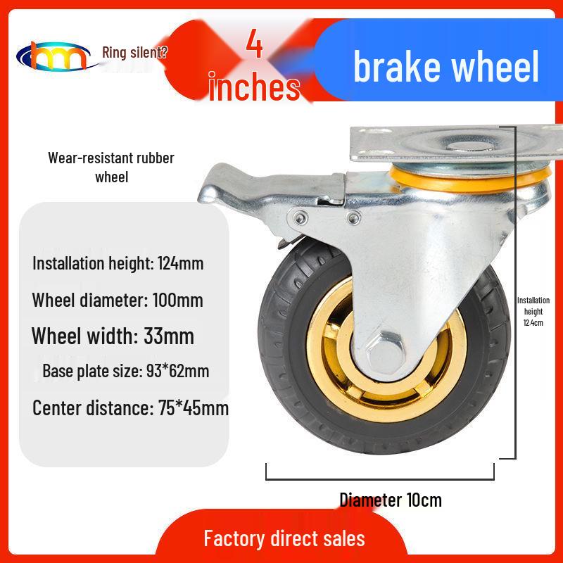 Schwerlast-Gummi-Lenkrollen mit Bremse - Doppelt gelagert, Größen 3/4/5 Zoll