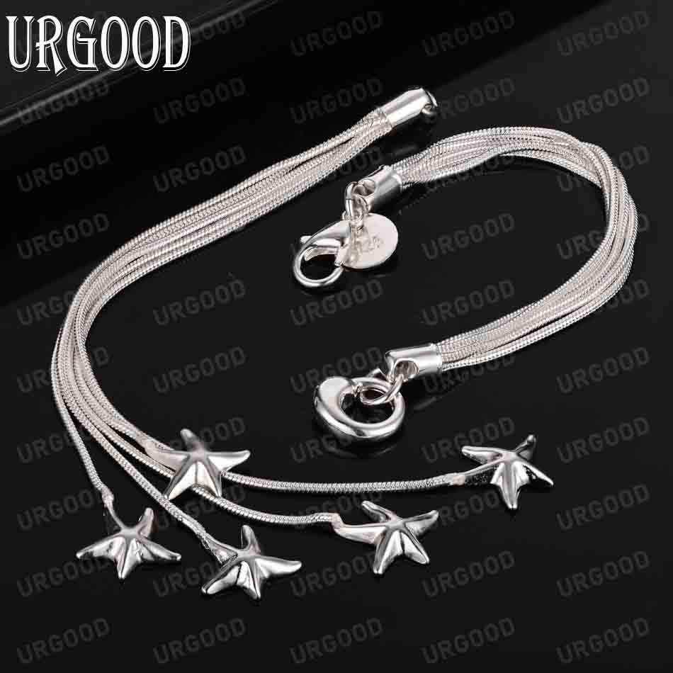 925 Sterling Silver Five Solid Starfish Chain Bracelet Fashion Wedding Jewelry