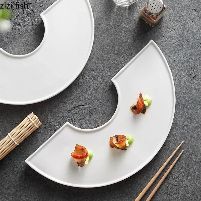 Farfurie ceramică neregulată alb pur pentru cină, farfurie restaurant pentru sushi, farfurie pentru desert, farfurie pentru paste, veselă specială pentru bucătărie moleculară