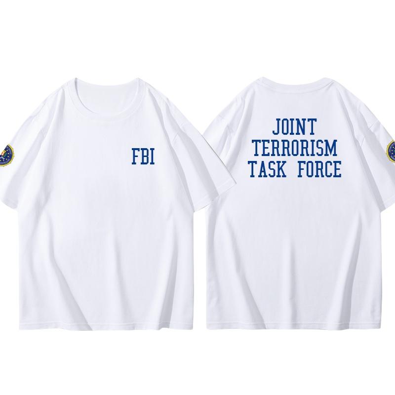 25 Plus Size Cotton Fbi Letter Printed T-shirt Military Style Cotton Jacket Short Sleeved Half Sleeved Casual Round Neck T-shirt