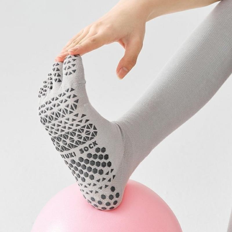 Womens Professional Non Slip Over Knee Yoga Socks Five Toes Full Length Socks For Indoor Fitness Pilates Toe Separated Floor Exercises