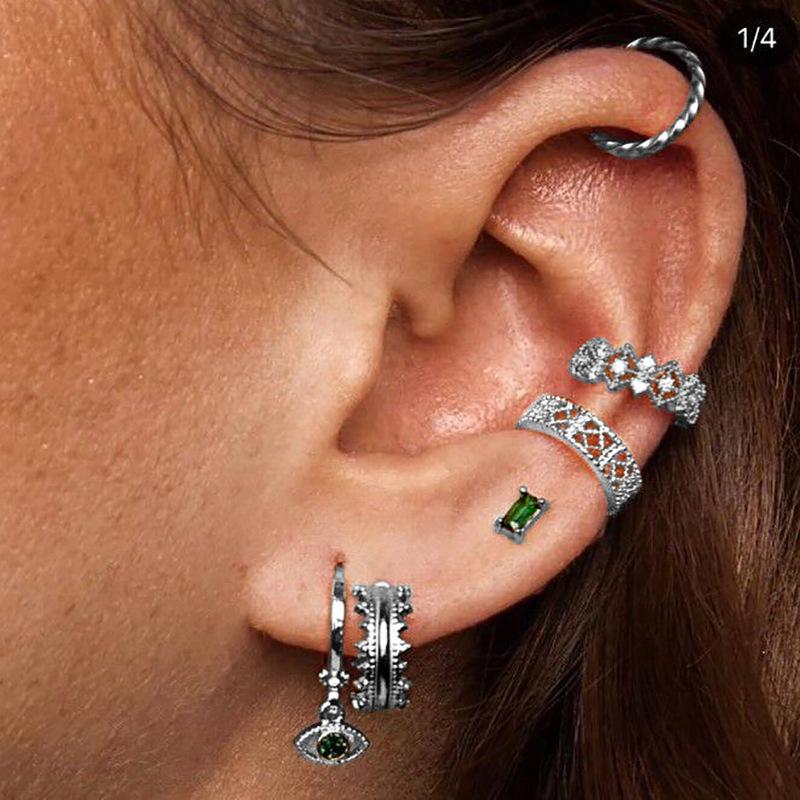 Best-Selling, Trendy 6-Piece Set, Women'S Stud Earrings, Ear Clips, Copper Inlaid Zircon Stud Earrings.