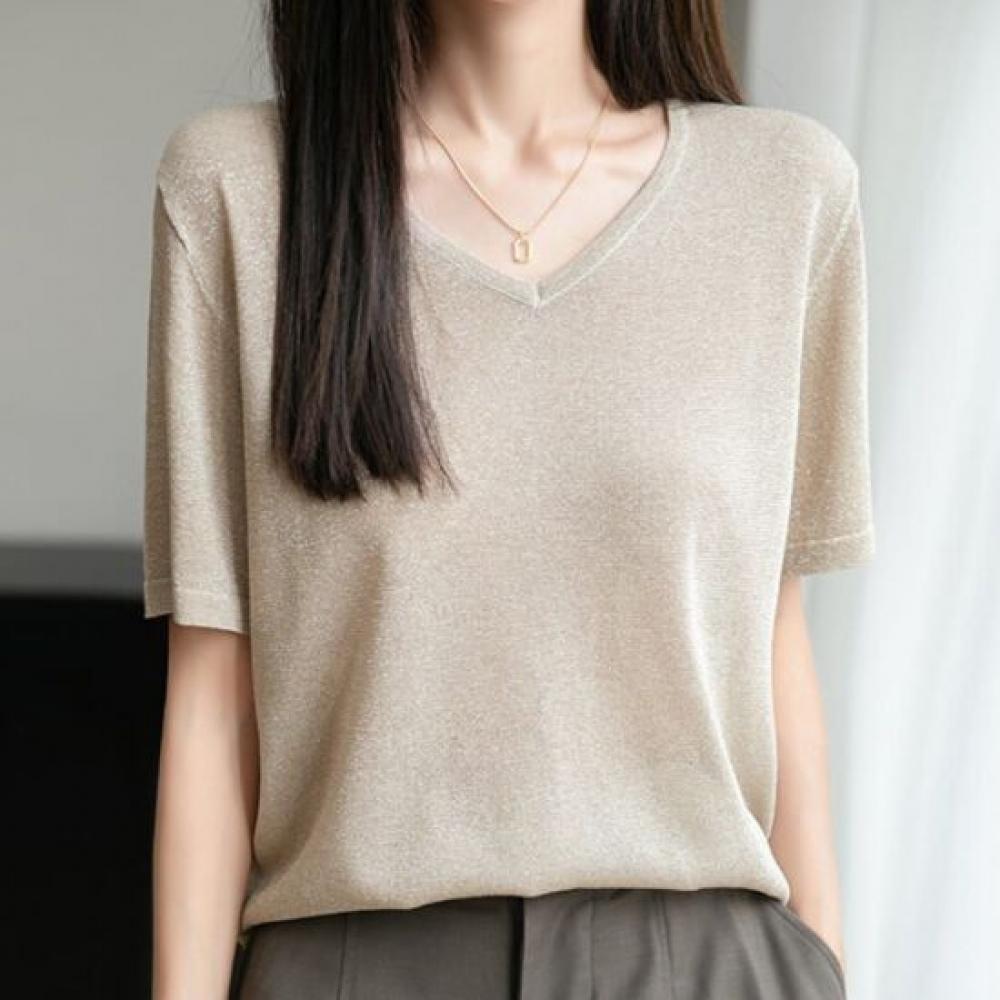 NaVaVa Women S Ice Cool Pearl V Neck ShorT SleeVe KniT T ShirT Nk3709