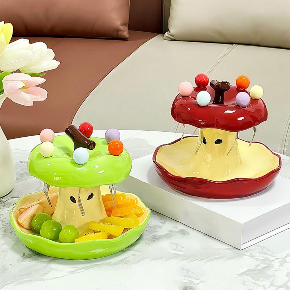 Creative Colorful Fruit Fork Plate Set Fruit Fork with Fruit Plate Set Party Supply